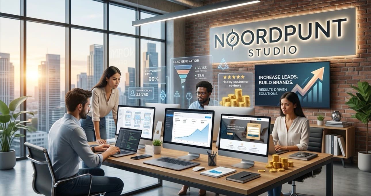 The Noordpunt Studio team working on client websites and online presence